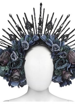 Обруч аквамарин saint catherine з розами, листьями, декоративными камнями