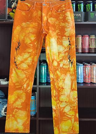 Allsaints штани джинси брюки custom кастом колір помаранч лава тайдай tie-dye stucked butcher denim jeans