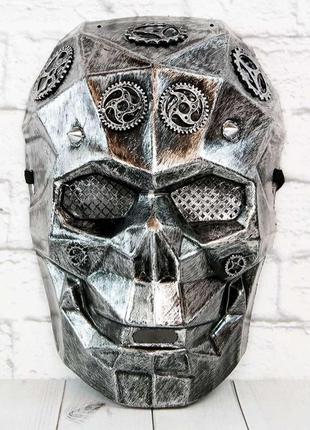 Маска киборг череп стимпанк (серебро)