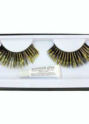 Черные c золотистыми вставками ресницы накладные, длинные, карнавальные