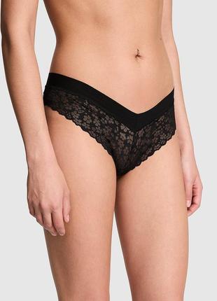 Бесшовные трусики тонг victoria's secret pink с кружевом