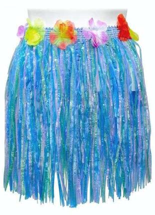 "ганалулу". голубая юбка гавайская короткая.