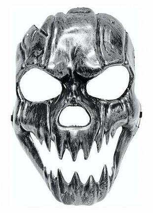 "скелет монстр". маска серебристая карнавальная
