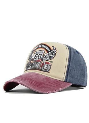 Кепка бейсболка шоссе 66 (мотоцикл, america, usa) с изогнутым козырьком, унисекс wuke one size