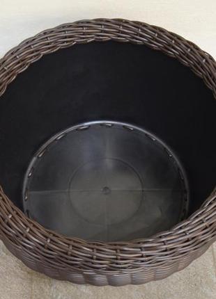 Корзина для дров плетеная (дровница) из искусственного ротанга ручной работы. цвет венге. 45 литров7 фото