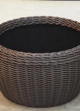 Корзина для дров плетеная (дровница) из искусственного ротанга ручной работы. цвет венге. 45 литров2 фото