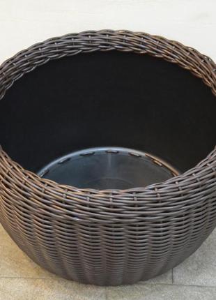 Корзина для дров плетеная (дровница) из искусственного ротанга ручной работы. цвет венге. 45 литров3 фото
