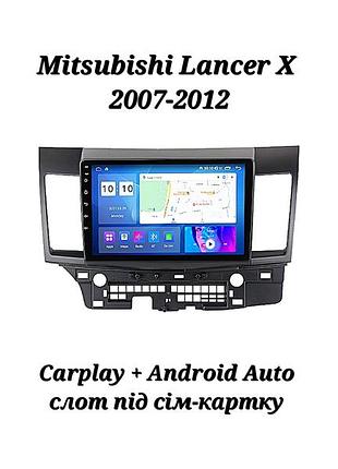 Магнитола android mitsubishi lancer x, 8/128, 8 ядер, carplay, слот под сим-карту + рамка!