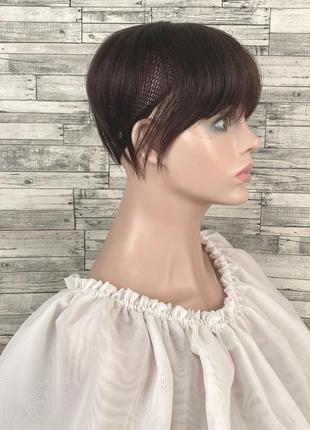 3879 накладка челка из натуральных волос темно-каштанового цвета с имитацией роста...