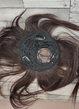 3879 накладка челка из натуральных волос темно-каштанового цвета с имитацией роста...