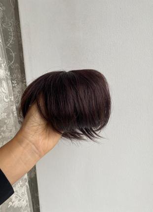 3879 накладка челка из натуральных волос темно-каштанового цвета с имитацией роста...