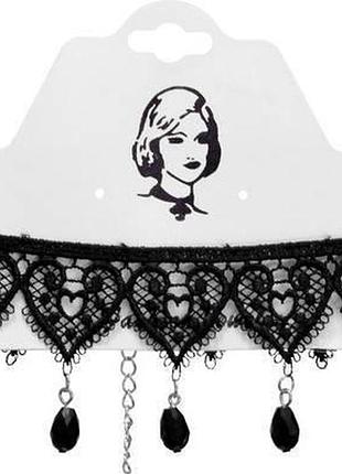 "серця". чокер ажурний чорний, синт.
