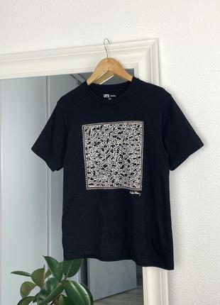 Uniqlo x keith haring футболка, чорна футболка uniqlo