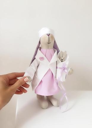 Врач доктор тильда заяц акушер гинеколог медсестра подарок врачу кукла медик7 фото