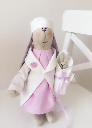 Врач доктор тильда заяц акушер гинеколог медсестра подарок врачу кукла медик2 фото
