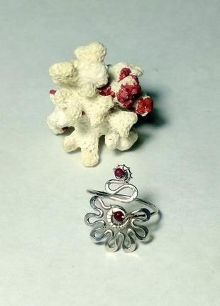 Серебряное кольцо на палец ноги "цветочек с завитком", бирюза, сердолик, родохрозит, турмалин5 фото