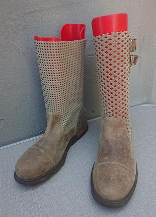 Брендовые кожаные сапоги сетка sorel