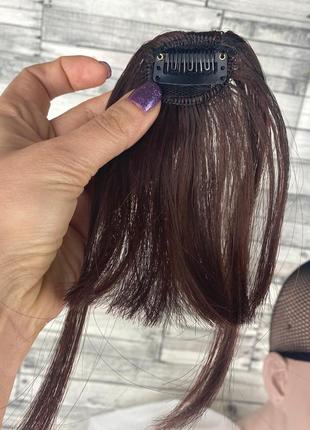 7511 челка накладная темно-коричневая каштановая на заколке 2/33 с удлинением из...