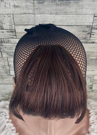 7511 челка накладная темно-коричневая каштановая на заколке 2/33 с удлинением из...