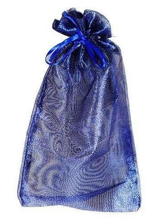 Полупрозрачный синий подарочный мешочек 16х29(23) см блестящий из органзы