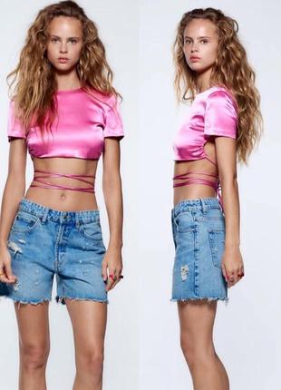Сатиновий топ з оголеною спиною і завʼязками zara