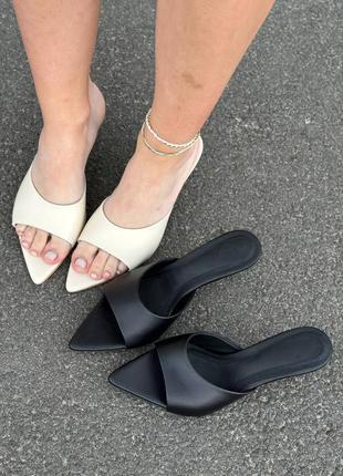 Сабо кожаные шлепанцы на каблуке