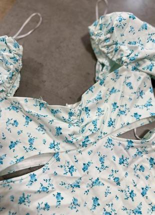 Сукня платье zara в цветочный принт белое6 фото