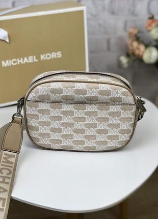 Сумка женская michael kors оригинал jet set travel medium logo stripe crossbody bag кросс боди5 фото