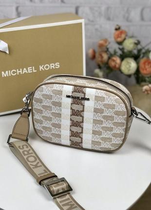 Сумка жіноча michael kors оригінал jet set travel medium logo stripe crossbody bag крос боді