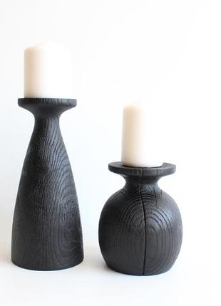 Набор черных подсвечников из дуба ручной работы (1721)