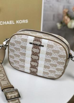 Сумка женская michael kors оригинал jet set travel medium logo stripe crossbody bag кросс боди2 фото