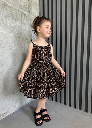 Сукня (сарафан, плаття) дитяча для дівчинки бавовна 92-146 леопардовий принт коричневий, чорний, барбі (рожевий)4 фото