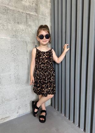 Сукня (сарафан, плаття) дитяча для дівчинки бавовна 92-146 леопардовий принт коричневий, чорний, барбі (рожевий)6 фото