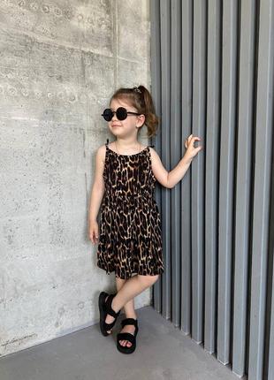 Сукня (сарафан, плаття) дитяча для дівчинки бавовна 92-146 леопардовий принт коричневий, чорний, барбі (рожевий)7 фото