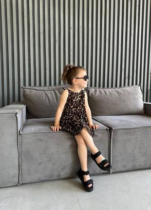 Сукня (сарафан, плаття) дитяча для дівчинки бавовна 92-146 леопардовий принт коричневий, чорний, барбі (рожевий)8 фото