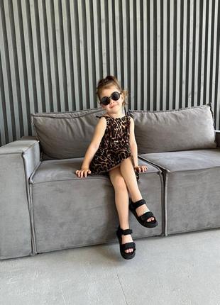 Сукня (сарафан, плаття) дитяча для дівчинки бавовна 92-146 леопардовий принт коричневий, чорний, барбі (рожевий)5 фото