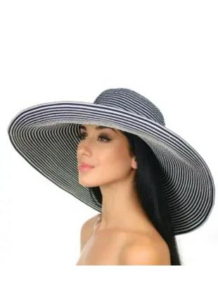 Шляпа синяя в полоску с широкими полями 18 см принимающая любую форм