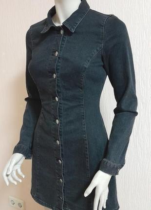 Шикарное джинсовое платье рубашка серого цвета zara autentic denim made in turkey6 фото
