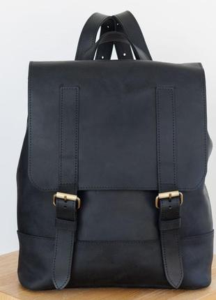 Универсальный рюкзак ручной работы из натуральной винтажной кожи черного цвета1 фото