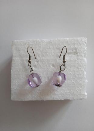 Серьги шарики фиолетовые серьги стекляные сусельки