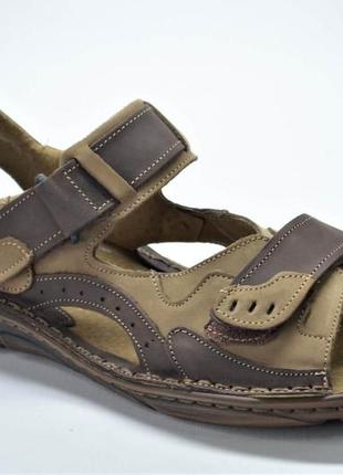 Мужские кожаные сандалии великаны коричневые с бежевым rafado 119426