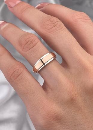 Серебряное кольцо с золотой пластиной, 925 проба и 375 проба , обручальное