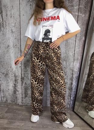 Трендовые широкие брюки лео s / m / l ; брюки леопард