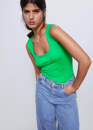 Топ з поліаміду з широкими бретелями зара zara