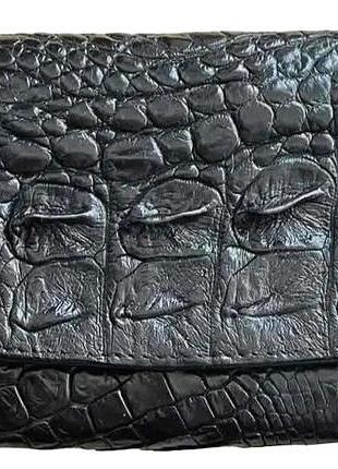 Гаманець жіночий портмоне з натуральної шкіри крокодила чорний ekzotic leather (cw 25_2)