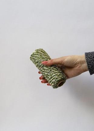 Шнур декоративний 50 м (2.8 ктекс), джут + бавовна зелено білий