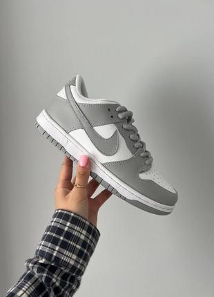 Nike dunk sb low white grey женские кроссовки найк данк сб кожаные