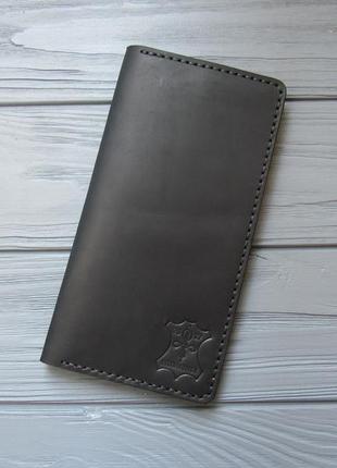 Вместительное кожаное  портмоне-клатч vilena, черное мужское портмоне, подарок мужчине2 фото