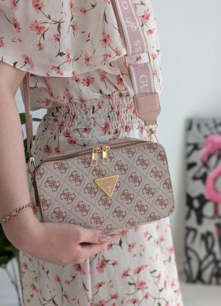 Жіноча сумка guess гесс крос-боді міні лого пудровая