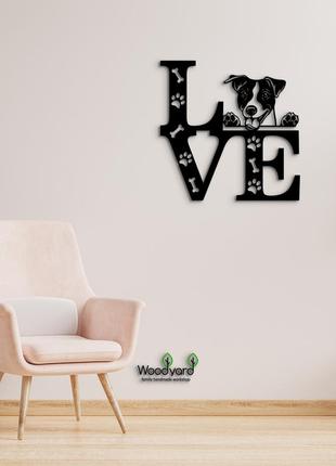 Панно love&paws джек рассел-тер'єр 20x20 см - картини та лофт декор з дерева на стіну.